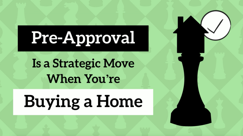 Pre-approval is a strategic move when buying a home graphic with chess piece
